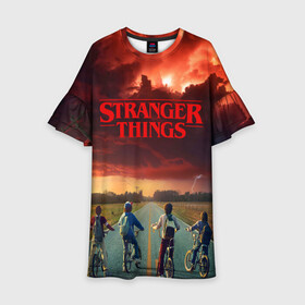 Детское платье 3D с принтом STRANGER THINGS | ОЧЕНЬ СТРАННЫЕ ДЕЛА в Белгороде, 100% полиэстер | прямой силуэт, чуть расширенный к низу. Круглая горловина, на рукавах — воланы | Тематика изображения на принте: stranger things | очень странные дела