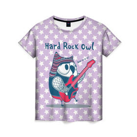 Женская футболка 3D с принтом Hard rock owl в Белгороде, 100% полиэфир ( синтетическое хлопкоподобное полотно) | прямой крой, круглый вырез горловины, длина до линии бедер | гитара | гитарист | музыка | музыкант