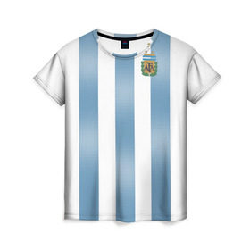 Женская футболка 3D с принтом Аргентина ЧМ 2018 в Белгороде, 100% полиэфир ( синтетическое хлопкоподобное полотно) | прямой крой, круглый вырез горловины, длина до линии бедер | cup | fifa | world | мира | мундиаль | россия | чемпионат