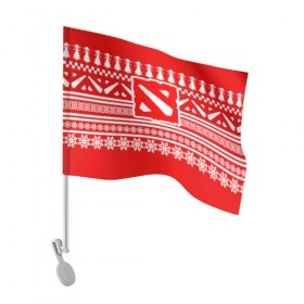 Флаг для автомобиля с принтом Свитер DOTA 2 в Белгороде, 100% полиэстер | Размер: 30*21 см | dota | dota 2 | logo | rpg | дота | игры | лого | логотип | новый год