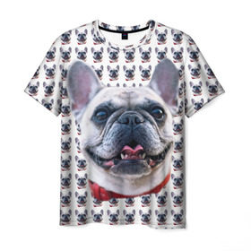 Мужская футболка 3D с принтом Французский бульдог в Белгороде, 100% полиэфир | прямой крой, круглый вырез горловины, длина до линии бедер | бульдог | бульдожка | пес | песик | собака | французский бульдог
