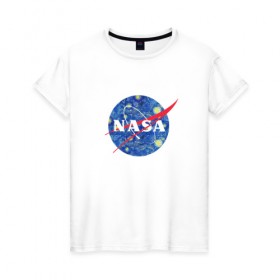 Женская футболка хлопок с принтом NASA в Белгороде, 100% хлопок | прямой крой, круглый вырез горловины, длина до линии бедер, слегка спущенное плечо | nasa | наса
