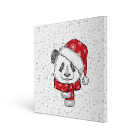 Холст квадратный с принтом Панда Санта в Белгороде, 100% ПВХ |  | дед мороз | зима | медведь | праздник | рождество | санта клаус | снег | шапка | шарф