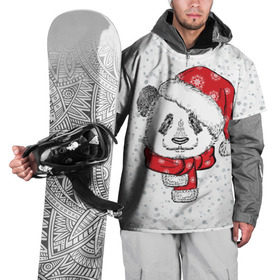 Накидка на куртку 3D с принтом Панда Санта в Белгороде, 100% полиэстер |  | дед мороз | зима | медведь | праздник | рождество | санта клаус | снег | шапка | шарф