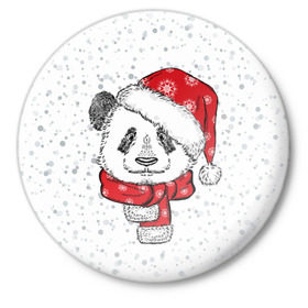 Значок с принтом Панда Санта в Белгороде,  металл | круглая форма, металлическая застежка в виде булавки | дед мороз | зима | медведь | праздник | рождество | санта клаус | снег | шапка | шарф