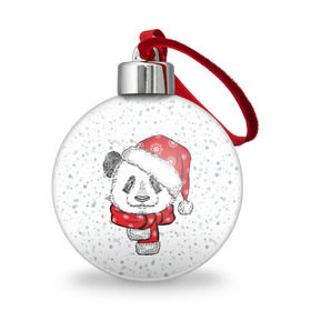 Ёлочный шар с принтом Панда Санта в Белгороде, Пластик | Диаметр: 77 мм | дед мороз | зима | медведь | праздник | рождество | санта клаус | снег | шапка | шарф