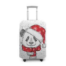 Чехол для чемодана 3D с принтом Панда Санта в Белгороде, 86% полиэфир, 14% спандекс | двустороннее нанесение принта, прорези для ручек и колес | дед мороз | зима | медведь | праздник | рождество | санта клаус | снег | шапка | шарф