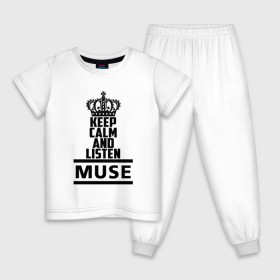 Детская пижама хлопок с принтом Keep calm and listen Muse в Белгороде, 100% хлопок |  брюки и футболка прямого кроя, без карманов, на брюках мягкая резинка на поясе и по низу штанин
 | Тематика изображения на принте: muse | альтернативный | группа | доминик ховард | крис уолстенхолм | мосе | моус | моусе | муз | муза | музе | музыка | мусе | мэттью беллами | прогрессивный | рок | симфонический | спейс | спейсрок