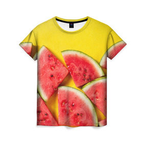 Женская футболка 3D с принтом арбуз в Белгороде, 100% полиэфир ( синтетическое хлопкоподобное полотно) | прямой крой, круглый вырез горловины, длина до линии бедер | berry | food | fruit | health | rest | summer | vegan | vegetarianism | vitamins | watermelon | арбуз | веган | вегетарианство | витамины | еда | здоровье | лето | отдых | фрукты | ягода