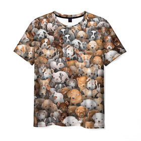 Мужская футболка 3D с принтом Щенки в Белгороде, 100% полиэфир | прямой крой, круглый вырез горловины, длина до линии бедер | Тематика изображения на принте: бультерьер | корги | мопс | паттерн | пес | питбуль | породы | собака | собачка | хаски | щенок