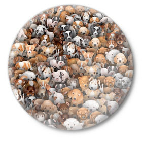 Значок с принтом Щенки в Белгороде,  металл | круглая форма, металлическая застежка в виде булавки | бультерьер | корги | мопс | паттерн | пес | питбуль | породы | собака | собачка | хаски | щенок