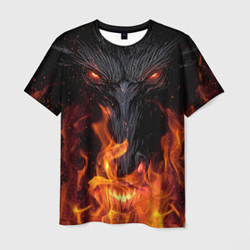Мужская футболка 3D с принтом Огненный дракон в Белгороде, 100% полиэфир | прямой крой, круглый вырез горловины, длина до линии бедер | Тематика изображения на принте: арт | глаза | дракон | огонь | пламя