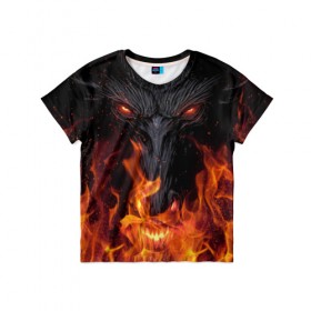 Детская футболка 3D с принтом Огненный дракон в Белгороде, 100% гипоаллергенный полиэфир | прямой крой, круглый вырез горловины, длина до линии бедер, чуть спущенное плечо, ткань немного тянется | арт | глаза | дракон | огонь | пламя