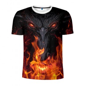Мужская футболка 3D спортивная с принтом Огненный дракон в Белгороде, 100% полиэстер с улучшенными характеристиками | приталенный силуэт, круглая горловина, широкие плечи, сужается к линии бедра | Тематика изображения на принте: арт | глаза | дракон | огонь | пламя