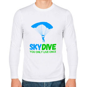 Мужской лонгслив хлопок с принтом skydive в Белгороде, 100% хлопок |  | adrenaline | base jumping | extreme | jump | parachute | sky | skydive | адреналин | бейс | бейсджампинг | высота | небо | облака | парашют | полет | прыжок | риск | самолет | свобода | экстрим