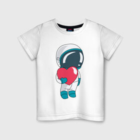 Детская футболка хлопок с принтом Космонавт в Белгороде, 100% хлопок | круглый вырез горловины, полуприлегающий силуэт, длина до линии бедер | Тематика изображения на принте: cosmonaut | cosmos | cute | heart | love | космонавт | космос | любовь | мило | сердце
