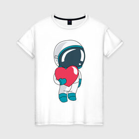 Женская футболка хлопок с принтом Космонавт в Белгороде, 100% хлопок | прямой крой, круглый вырез горловины, длина до линии бедер, слегка спущенное плечо | cosmonaut | cosmos | cute | heart | love | космонавт | космос | любовь | мило | сердце