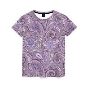 Женская футболка 3D с принтом Цветочный Узор в Белгороде, 100% полиэфир ( синтетическое хлопкоподобное полотно) | прямой крой, круглый вырез горловины, длина до линии бедер | узор | цветы