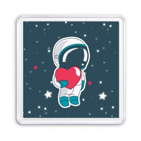 Магнит 55*55 с принтом Космонавт в Белгороде, Пластик | Размер: 65*65 мм; Размер печати: 55*55 мм | Тематика изображения на принте: cosmonaut | cosmos | cute | heart | love | космонавт | космос | любовь | мило | сердце