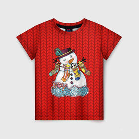 Детская футболка 3D с принтом Снеговик вышивка в Белгороде, 100% гипоаллергенный полиэфир | прямой крой, круглый вырез горловины, длина до линии бедер, чуть спущенное плечо, ткань немного тянется | new year | елка | новогодний | новогодняя вышивка | новый год | рождество | снег | снежинки
