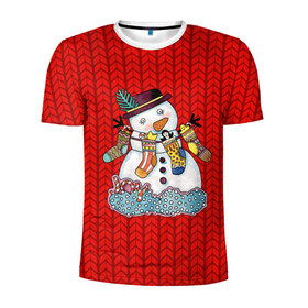 Мужская футболка 3D спортивная с принтом Снеговик вышивка в Белгороде, 100% полиэстер с улучшенными характеристиками | приталенный силуэт, круглая горловина, широкие плечи, сужается к линии бедра | new year | елка | новогодний | новогодняя вышивка | новый год | рождество | снег | снежинки