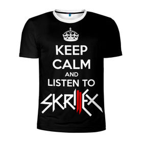 Мужская футболка 3D спортивная с принтом Skrillex keep calm в Белгороде, 100% полиэстер с улучшенными характеристиками | приталенный силуэт, круглая горловина, широкие плечи, сужается к линии бедра | dub step | dubstep | keep calm | skrillex | даб степ | дабстеп | диджей | драм энд басс | скрилекс