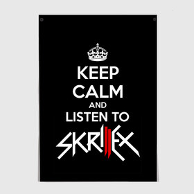 Постер с принтом Skrillex keep calm в Белгороде, 100% бумага
 | бумага, плотность 150 мг. Матовая, но за счет высокого коэффициента гладкости имеет небольшой блеск и дает на свету блики, но в отличии от глянцевой бумаги не покрыта лаком | dub step | dubstep | keep calm | skrillex | даб степ | дабстеп | диджей | драм энд басс | скрилекс