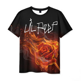 Мужская футболка 3D с принтом Надпись LiL PEEP в Белгороде, 100% полиэфир | прямой крой, круглый вырез горловины, длина до линии бедер | lil peep | лил пип | огонь | роза
