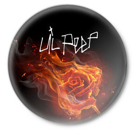 Значок с принтом Надпись LiL PEEP в Белгороде,  металл | круглая форма, металлическая застежка в виде булавки | lil peep | лил пип | огонь | роза