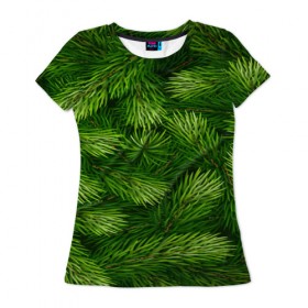 Женская футболка 3D с принтом Ёлочка в Белгороде, 100% полиэфир ( синтетическое хлопкоподобное полотно) | прямой крой, круглый вырез горловины, длина до линии бедер | веточки | елка | новогодняя ёлка | новый год | природа | рождество | сосна | текстуры | хвойные
