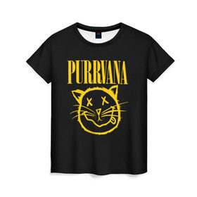 Женская футболка 3D с принтом Purrvava в Белгороде, 100% полиэфир ( синтетическое хлопкоподобное полотно) | прямой крой, круглый вырез горловины, длина до линии бедер | nirvana | мурвана | нирвана