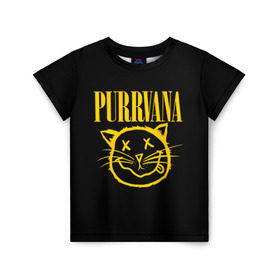 Детская футболка 3D с принтом Purrvava в Белгороде, 100% гипоаллергенный полиэфир | прямой крой, круглый вырез горловины, длина до линии бедер, чуть спущенное плечо, ткань немного тянется | Тематика изображения на принте: nirvana | мурвана | нирвана