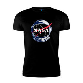 Мужская футболка премиум с принтом NASA в Белгороде, 92% хлопок, 8% лайкра | приталенный силуэт, круглый вырез ворота, длина до линии бедра, короткий рукав | nasa | астронавт | астрофизика | космическое агенство | космонавт | космос | наса | скафандр  | шлем