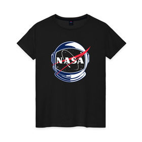 Женская футболка хлопок с принтом NASA в Белгороде, 100% хлопок | прямой крой, круглый вырез горловины, длина до линии бедер, слегка спущенное плечо | nasa | астронавт | астрофизика | космическое агенство | космонавт | космос | наса | скафандр  | шлем