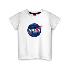 Детская футболка хлопок с принтом NASA в Белгороде, 100% хлопок | круглый вырез горловины, полуприлегающий силуэт, длина до линии бедер | Тематика изображения на принте: nasa | астронавт | астрофизика | космическое агенство | космонавт | космос | наса | скафандр   | шлем