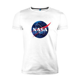 Мужская футболка премиум с принтом NASA в Белгороде, 92% хлопок, 8% лайкра | приталенный силуэт, круглый вырез ворота, длина до линии бедра, короткий рукав | nasa | астронавт | астрофизика | космическое агенство | космонавт | космос | наса | скафандр   | шлем