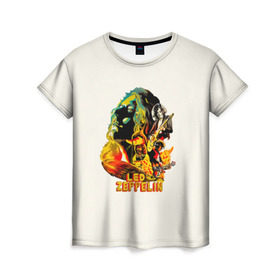 Женская футболка 3D с принтом Led Zeppelin в Белгороде, 100% полиэфир ( синтетическое хлопкоподобное полотно) | прямой крой, круглый вырез горловины, длина до линии бедер | 
