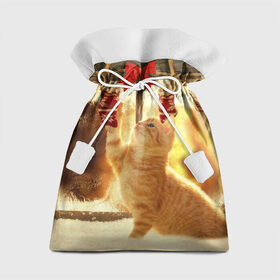 Подарочный 3D мешок с принтом Сюрпризы от Деда Мороза в Белгороде, 100% полиэстер | Размер: 29*39 см | елка | зима | кот | котейка | кошка | мороз | новый год | снег | снежинки
