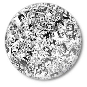 Значок с принтом Ahegao в Белгороде,  металл | круглая форма, металлическая застежка в виде булавки | anime | аниме | лицо | паттрен | чернобелый
