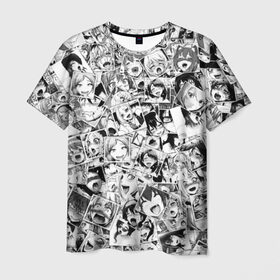 Мужская футболка 3D с принтом Ahegao в Белгороде, 100% полиэфир | прямой крой, круглый вырез горловины, длина до линии бедер | anime | аниме | лицо | паттрен | чернобелый