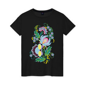 Женская футболка хлопок с принтом Русские мотивы в Белгороде, 100% хлопок | прямой крой, круглый вырез горловины, длина до линии бедер, слегка спущенное плечо | узоры | цветы