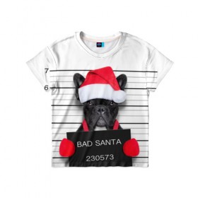 Детская футболка 3D с принтом Прикольный Санта в Белгороде, 100% гипоаллергенный полиэфир | прямой крой, круглый вырез горловины, длина до линии бедер, чуть спущенное плечо, ткань немного тянется | Тематика изображения на принте: елка | зима | мороз | новый год | снег | снежинки | собака