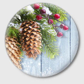 Значок с принтом Зимушка-Зима в Белгороде,  металл | круглая форма, металлическая застежка в виде булавки | елка | зима | мороз | новый год | снег | снежинки | ягода