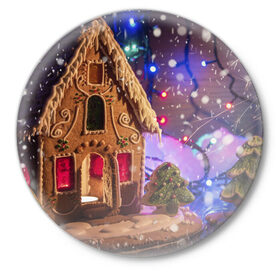 Значок с принтом Мастерская Деда Мороза в Белгороде,  металл | круглая форма, металлическая застежка в виде булавки | Тематика изображения на принте: елка | зима | мороз | новый год | символ | снег | снежинки