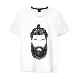 Мужская футболка хлопок с принтом Борода барбер в Белгороде, 100% хлопок | прямой крой, круглый вырез горловины, длина до линии бедер, слегка спущенное плечо. | барбер | борода | бородища | стиль | стрижка | топкнот
