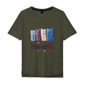 Мужская футболка хлопок Oversize с принтом love cats в Белгороде, 100% хлопок | свободный крой, круглый ворот, “спинка” длиннее передней части | киса домашние животные | кот | котик | котики | коты | кошка | кошки