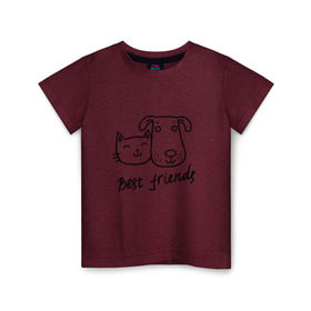 Детская футболка хлопок с принтом Best friends в Белгороде, 100% хлопок | круглый вырез горловины, полуприлегающий силуэт, длина до линии бедер | киса домашние животные | кот | котик | коты | кошка | кошки
