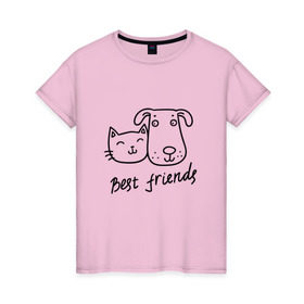 Женская футболка хлопок с принтом Best friends в Белгороде, 100% хлопок | прямой крой, круглый вырез горловины, длина до линии бедер, слегка спущенное плечо | киса домашние животные | кот | котик | коты | кошка | кошки