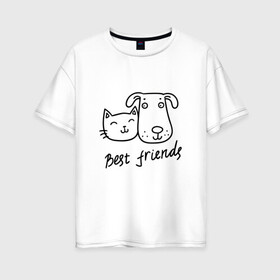 Женская футболка хлопок Oversize с принтом Best friends в Белгороде, 100% хлопок | свободный крой, круглый ворот, спущенный рукав, длина до линии бедер
 | киса домашние животные | кот | котик | коты | кошка | кошки