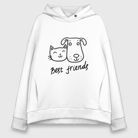 Женское худи Oversize хлопок с принтом Best friends в Белгороде, френч-терри — 70% хлопок, 30% полиэстер. Мягкий теплый начес внутри —100% хлопок | боковые карманы, эластичные манжеты и нижняя кромка, капюшон на магнитной кнопке | киса домашние животные | кот | котик | коты | кошка | кошки